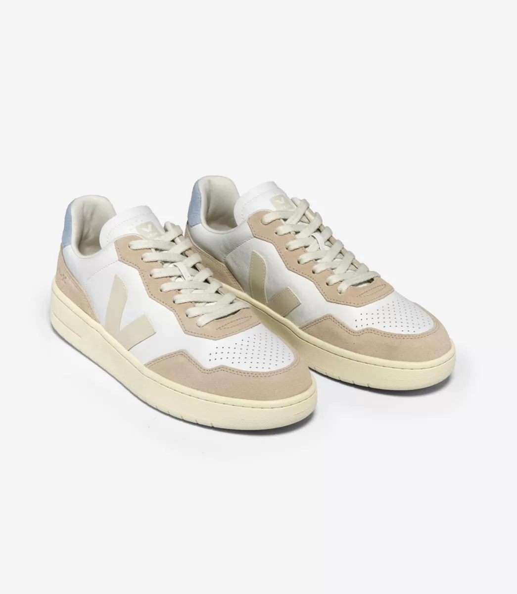 VEJA V-90 LEATHER WHITE PIERRE STEEL<MULHER V-90 | Made In Europe