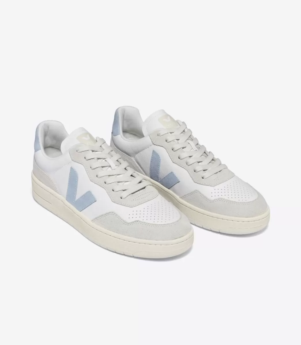 VEJA V-90 LEATHER WHITE STEEL<MULHER V-90 | V-90