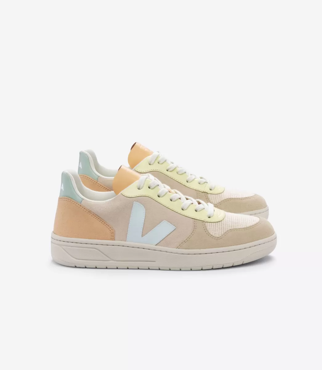 VEJA V-10 SUEDE SABLE MENTHOL MULTICO<MULHER V-10